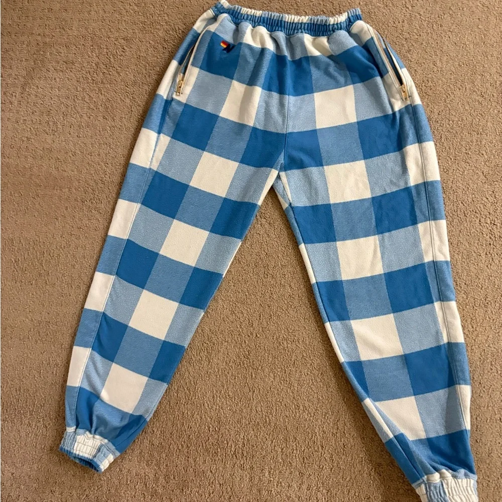 Aviator Nation Blue and White Check Jogger Pants - Picture 1 of 4